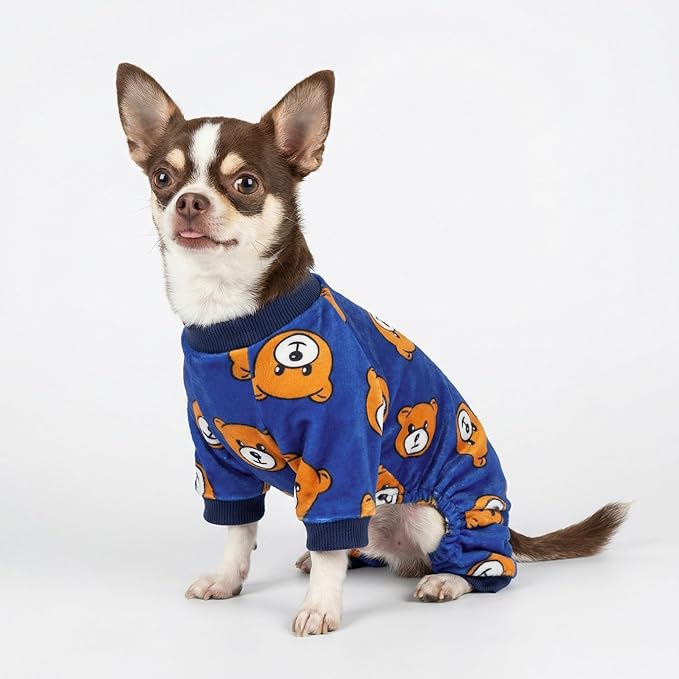 Fitwarm Cute Bear Dog Pajamas, Dog Clothes for Small Dogs Boy Girl, Fleece Pet Onesie with Feet, Royal Blue, Brown, Large