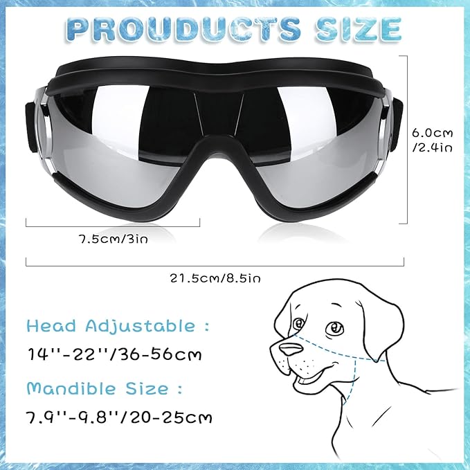 2 Pieces Dog Goggles Sunglasses Snowproof Windproof Glasses Pet Goggles for Travel Skiing Anti-Fog Dog with Adjustable Strap