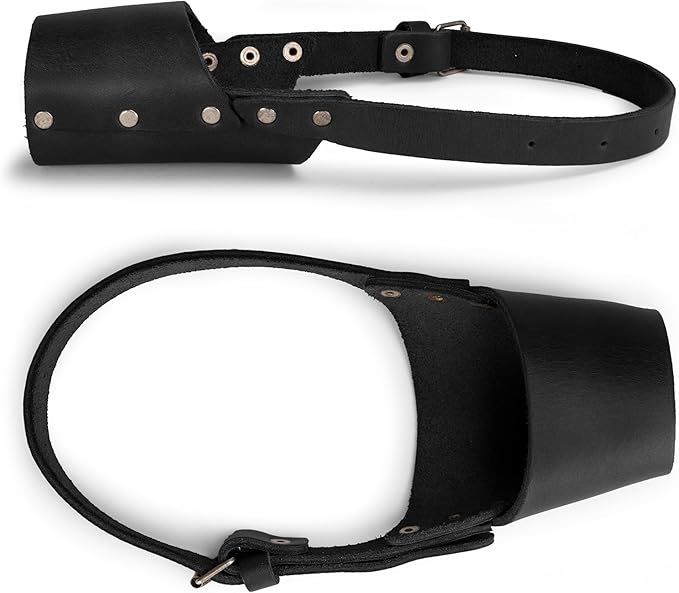 Taco Dog, Leather Dog Muzzle Guard Handmade from Full Grain Leather - Secure Training Cover, Mouth Guard Mask Prevents Biting Chewing (Charcoal Black, Medium)