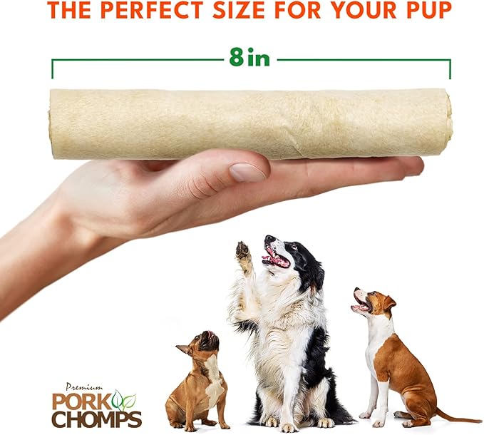 Pork Chomps Baked Pork Skin Dog Chews, 8-inch Rolls, 2 Count (Pack of 3)