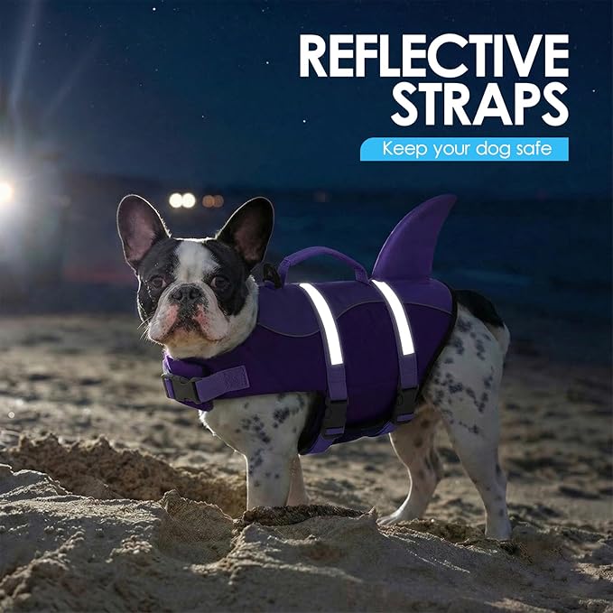 AOFITEE Dog Life Jacket Large, Shark Dog Life Vest for Swimming Boating, High Flotation Reflective Dogs Swimming Vest Lifesaver with Rescue Handle, Pet Swimsuit for Small Medium Large Dogs, L