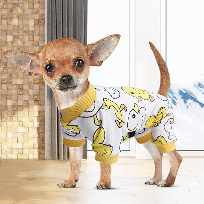Dog Pajamas for Small Dogs Girl Boy, Stretch Fleece Dog Clothes, Lightweight Velvet Pet Jumpsuit, Shih Tzu Spring Winter Outfit, Pjs, Onesie Doggy Apparel, M, Yellow Duck