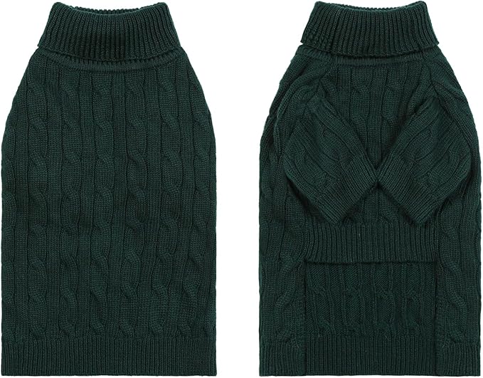 Small/Medium Dog Sweater, Warm Dog Winter Coat w/Sleeves, Comfortable High Neck Premium Dog Clothes for Bulldog-Best for Holidays, Daily Walks L Green