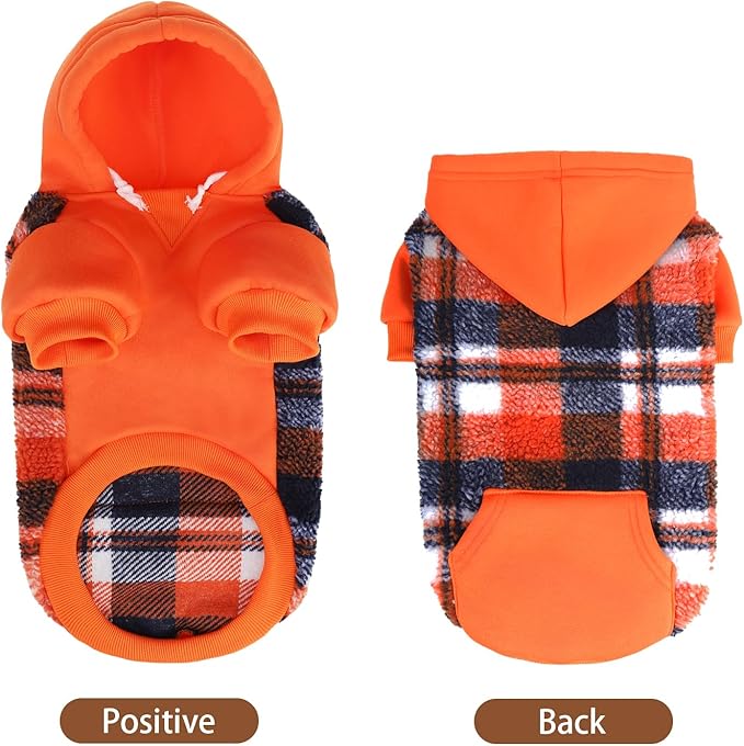 PUPTECK Dog Hoodie Puppy Sweatshirt Warm Dog Sweater Winter Clothes Cold Weather Coats for Small Medium Large Dogs, Orange, S/M