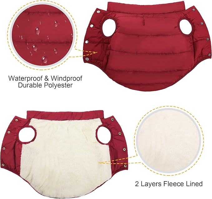 ASENKU Dog Winter Coat - Waterproof Windproof Dog Jacket, Warm Snowproof Doggie Puffer Vest for Cold Weather, Lightweight Snow Coats for Small Medium Large Dogs (2XL, Red)