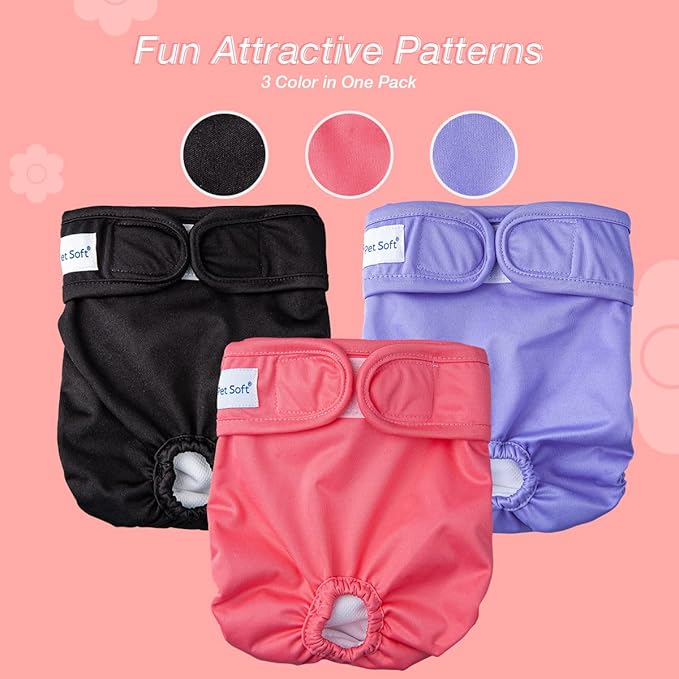 Pet Soft Washable Female Diapers (3 Pack) Female Dog Diapers, Comfort Reusable Doggy Diaper for Girl Dog in Period Heat (Sprightly, XL)