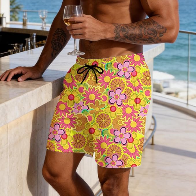Mens Swim Trunks with Compression Liner Quick Dry Zipper Pocket Bathing
