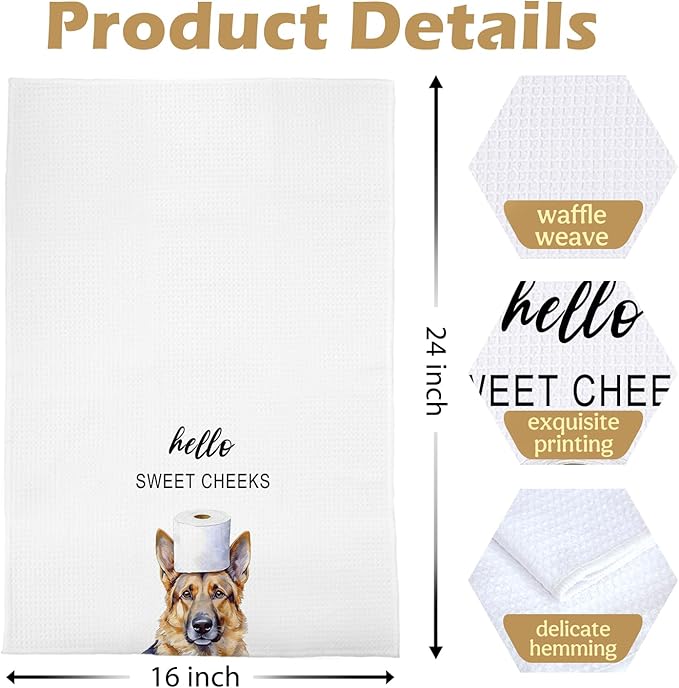 German Shepherd Bathroom Towels - Funny German Shepherd Decorative Waffle Weave Hand Towels for Toilet Bathroom, 16×24 Inches