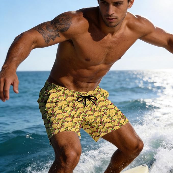 Mens Swim Trunks with Compression Liner Quick Dry Zipper Pocket Bathing