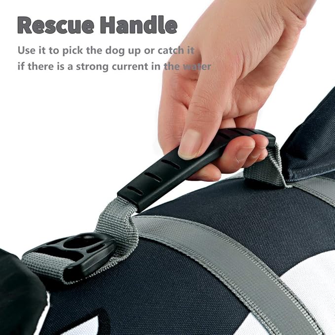 Dog Life Jacket Ripstop Pet Safety Floatation Vest Adjustable Dog Life Preserver Reflective Durable Rescue Handle Pet Lifesaver for Small Medium Large Dogs Swimming Beach Boating（Shark, S）
