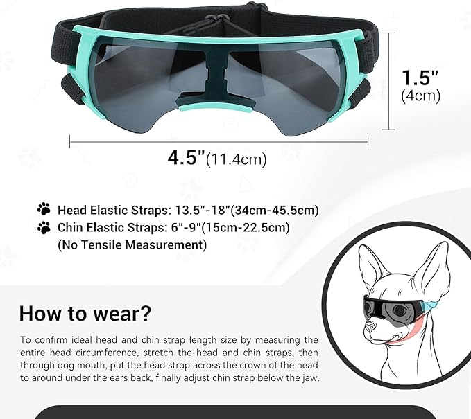 NAMSAN Dog Goggles Small Breeds, UV Protection Dog Glasses for Small Dogs, Puppy Sunglases Windproof Dustproof Driving Eye Protection, Adjustable, Cute Blue
