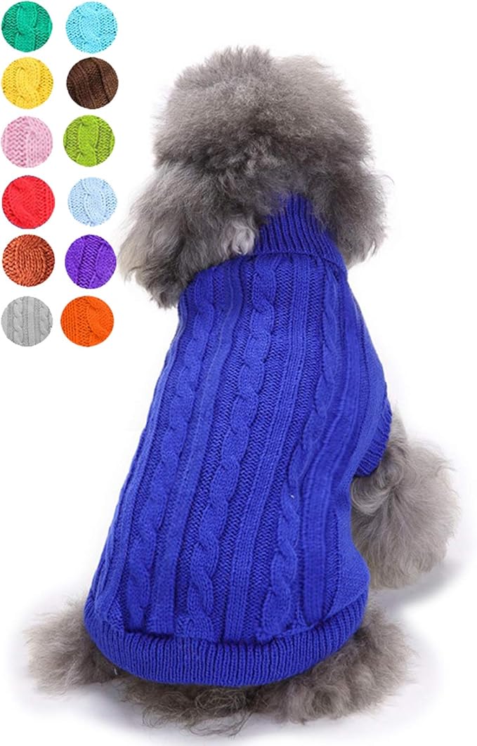 Warm Classic Turtleneck Pet Sweater - Cute Winter Coat for Small, Medium & Large Dogs & Cats - Christmas Sweater for Girls & Boys