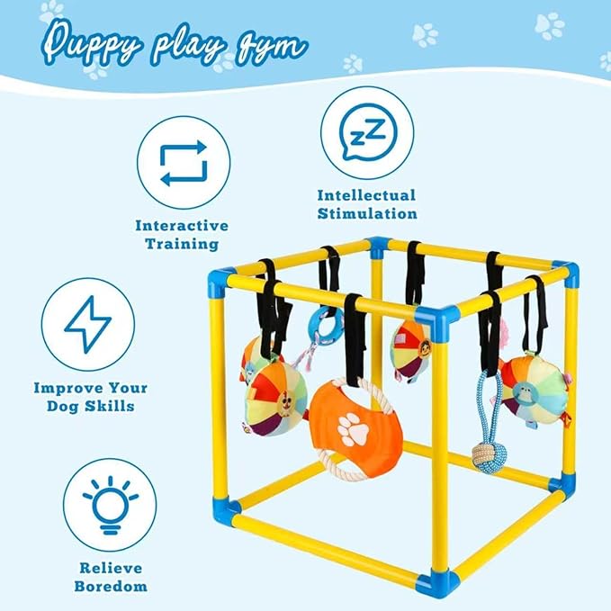 Puppy Game Gym Puppy Toothing Toy, Equipped with 8 Hanging Small Puppy Toys, Jungle Playground has Interactive and Interesting Rich Toys, Combining Grinding Teeth and Mental Stimulation