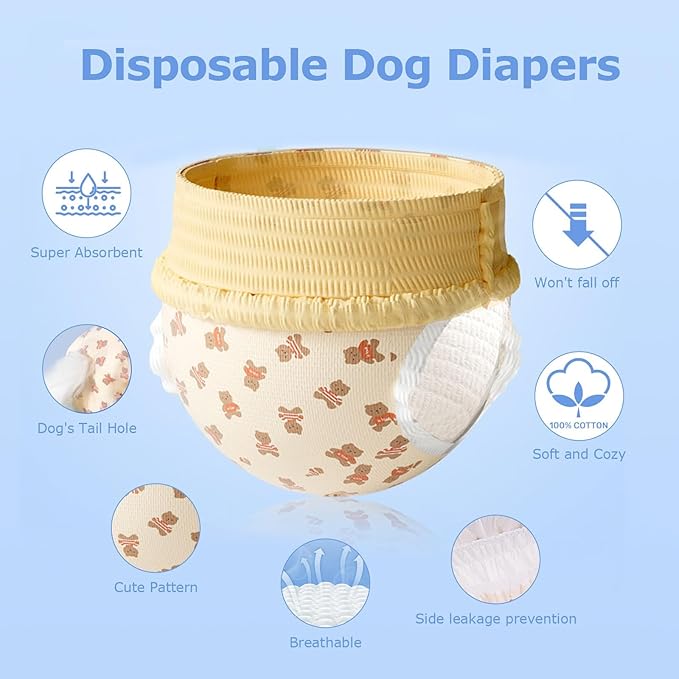 Ambreview Dog Diapers Female, Disposable Diapers for Female Dog with Stretchy Waist, Pull Up Puppy Wraps for Doggie in Heat Period Super Absorbent Leak-Proof Doggy Diaper for Dogs 10PCS (L)