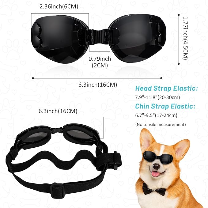NVTED Foldable Dog Goggles, Dog Sunglasses UV Protection Wind Protection Dust Protection Fog Protection Pet Glasses Eye Wear Protection with Adjustable Strap
