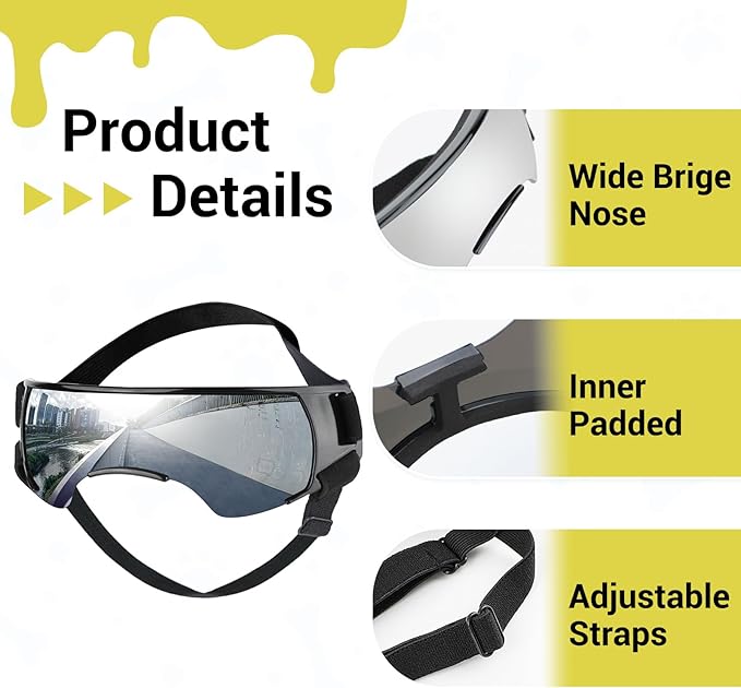 PETLESO Small Dog Goggles with Helmet, 2PCS Dog Sunglasses and Pet Motorcycle Helmet with Ear Holes, Small Medium Breed Outdoor Driving Walking Biking Protection, Silver