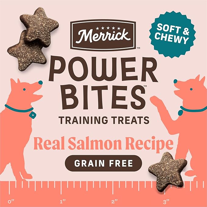 Merrick Power Bites Natural Soft And Chewy Real Meat Dog Treats, Grain Free Snack With Real Salmon Recipe - 6 oz. Bag