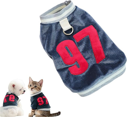 Dog&Cat Jersey,Pet Clothes for Dogs&Cats，Number 97,Soft Warm Cotton Blend Sweatshirt for Fall&Winter, Breathable Cozy Pet Sports Shirt, Durable Outdoor Daily Wear (Blue, L)