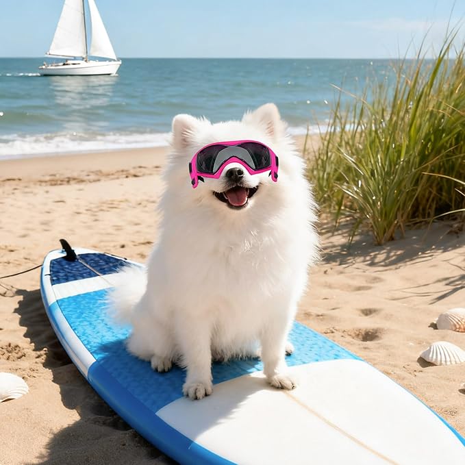 LESYPET Extra Small Dog Goggles, UV Protection Dog Sunglasses for Cats Puppy, Windproof Eye Protection Puppy Sunglasses for Outdoor Riding, Pink