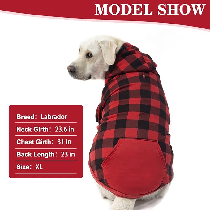 EXPAWLORER Plaid Dog Hoodie - British Style Warm Dog Sweater Shirt with Leash Hole,Pitbull Clothes Outfits,Winter Coat Apparel for All Breeds Puppy Girl Boy-Cat Apparel,Buffalo Check Small