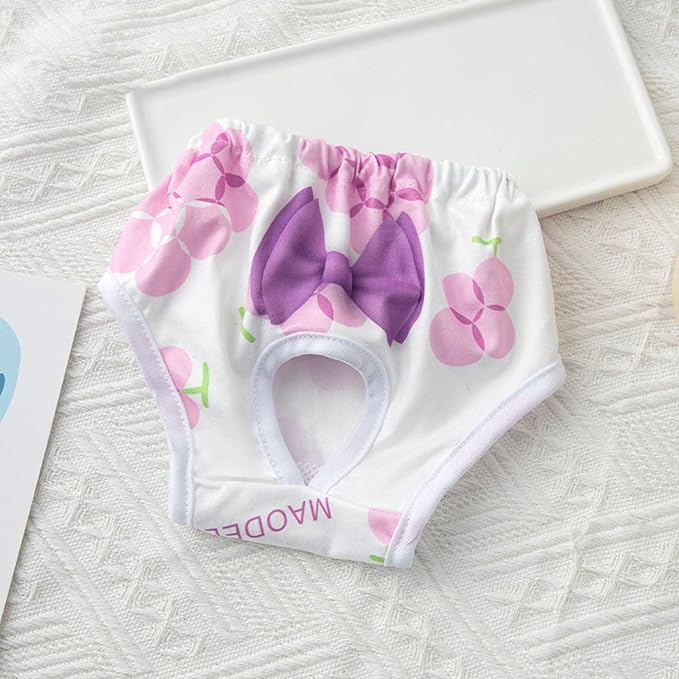Environmentally Friendly Pet Menstrual Pants Dog Diapers for Heat Comfortable Absorbent Prevent Mess Cartoon Patterned Breathable Shorts Underwear Purple S