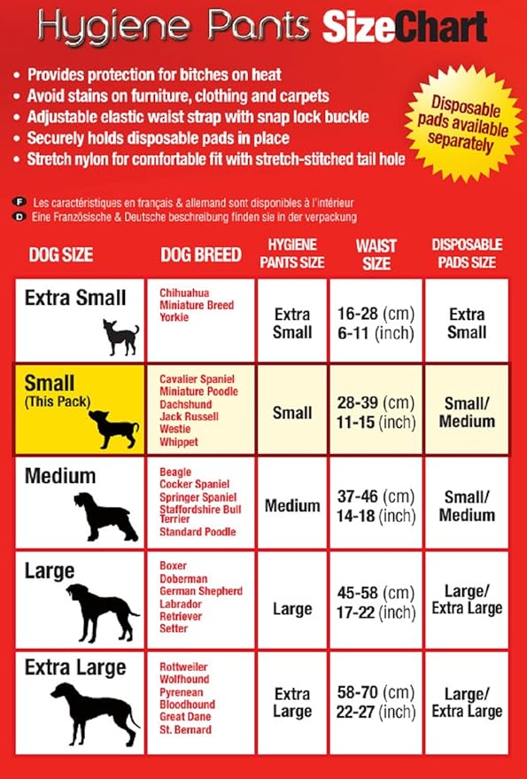 Mikki Dog Hygiene Pant Knickers and Period Pads for Female ES on Heat, in Mating Season - Small,Black