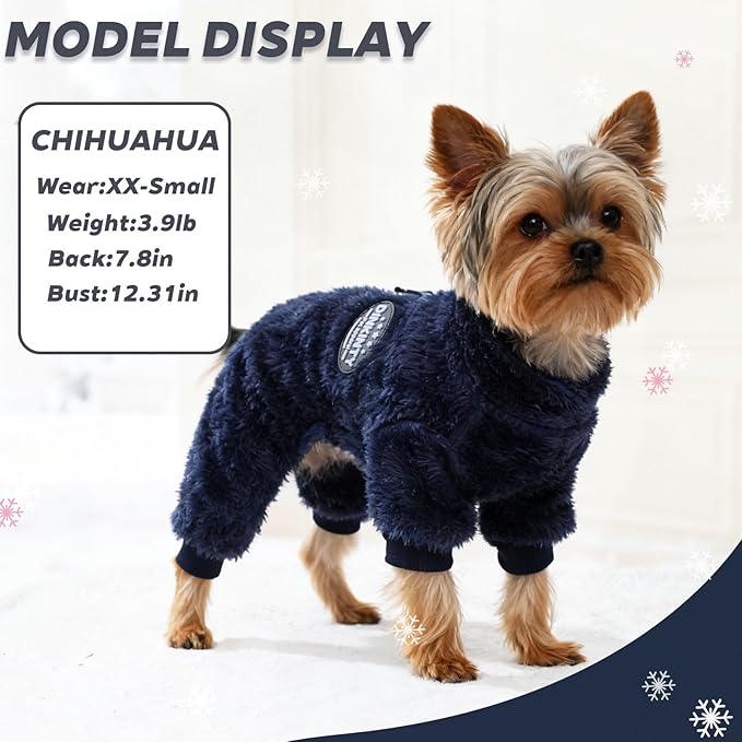 Dog Sweater for Small Dogs Fleece Dog Pjs Winter Warm Puppy Sweater Thermal Soft Stretchy Doggie XXS Doggie Clothes Outfits Cat Apparel (Navy Blue, XX-Small)