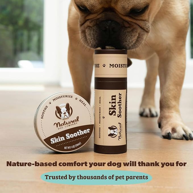 Natural Dog Company Skin Soother Balm for Dogs – Dog Skin Balm for Dry Winter Skin, Seasonal Sensitivity & Environmental Stress, Dog Moisturizer with Coconut Oil, Calendula & Vitamin E, 4 oz Tin