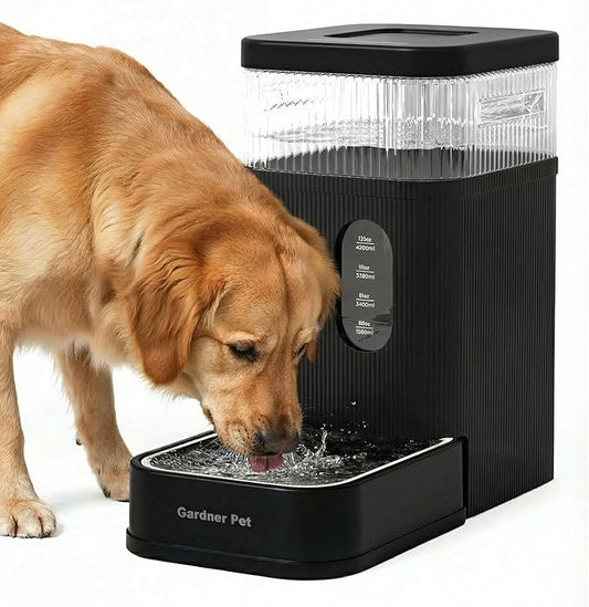 Gardner Pet 2.2 Gallon Automatic Dog Water Bowl Dispenser 8.5L Gravity Water Feeder with Stainless Steel Bowl & Maifan Stone Filter, BPA-Free for for Cats and Dogs (Black, 2.2 Gallon)