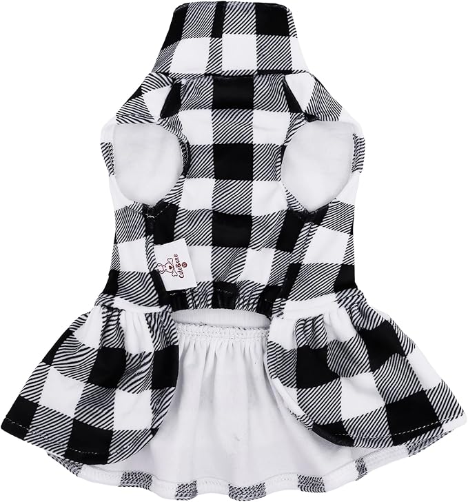CuteBone Turtleneck Dog Velvet Dress Puppy Skirt Costume Pet Clothes Cat Apparel with Bow Hair Rope for Small Dogs CVD14M