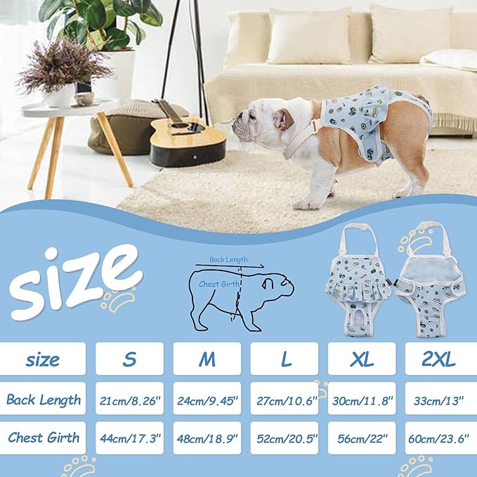 QBLEEV Dog Diapers Female Washable Sanitary Pantie with Adjustable Suspender, Reusable Doggie Diaper Puppy Diapers Male, Pet Period Panties for Dogs in Heat, Dog Underwear for Corgi French Bulldog S