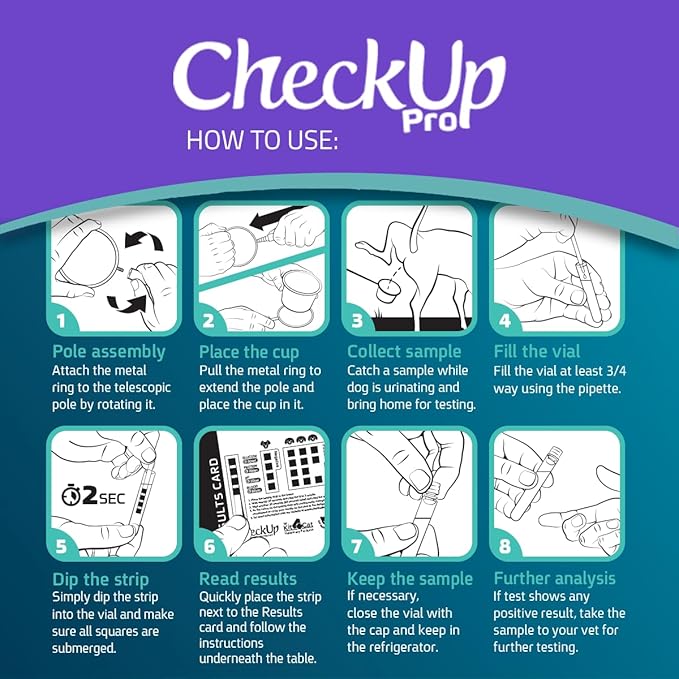 CheckUp Dog Pro Refill Kit – 10 Urine Test Strips (10A), 5 Pipettes, 5 Vials – at-Home Dog Health Screening for Glucose, Protein, pH, Leukocytes, Nitrite, Blood & More