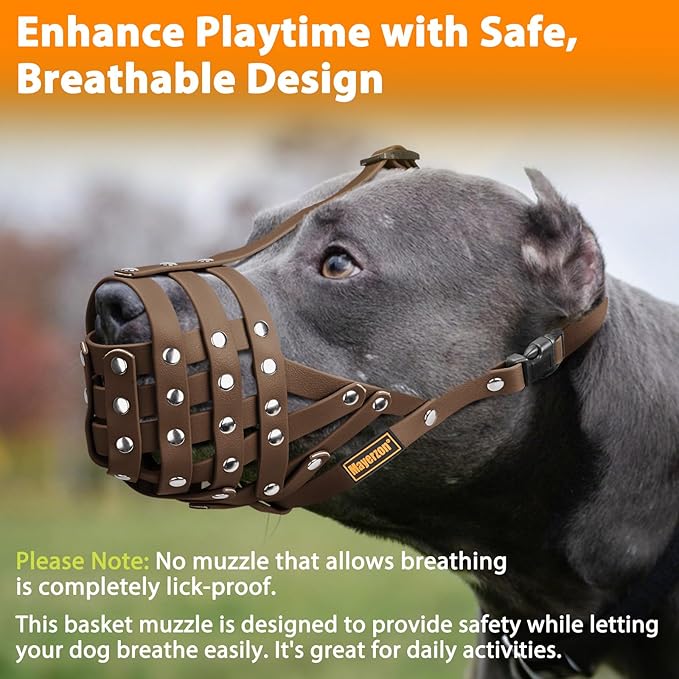 Mayerzon Pitbull Muzzle for Large Medium Sized Dogs to Prevent Biting Scavenging, Basket Muzzle for Rottweiler Staffordshire Terrier in Grooming Training, Allow to Pant Drink, Lightweight and Sturdy