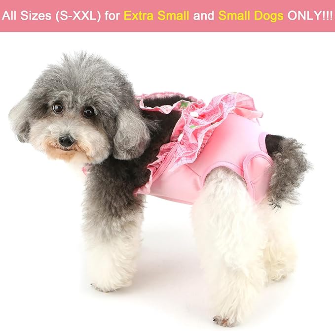 Zunea Washable Female Small Dog Diapers for XS/S Size Dogs Adjustable Suspender Reusable Puppy Sanitary Diaper Pantie Cute Cherry Plaid Nappies Skirt for Doggy Chihuahua Yorkie in Heat Pink M