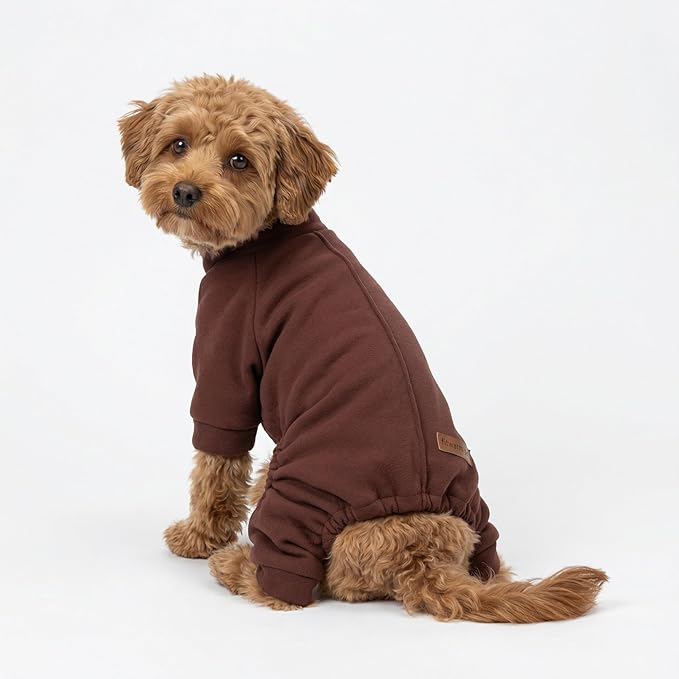 Fitwarm 2 Pack Lightweight Fleece Dog Pajamas, Thanksgiving Outfit for Small Dogs Boy Girl, Cozy Pet Onesie with Feet, Orange, Brown, Small