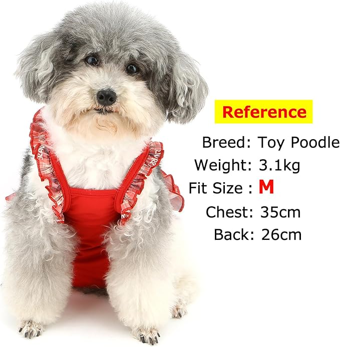 Zunea Washable Female Small Dog Diapers for XS/S Size Dogs Adjustable Suspender Reusable Puppy Sanitary Diaper Pantie Cute Plaid Nappies Skirt for Doggy Chihuahua Yorkie in Heat Red L