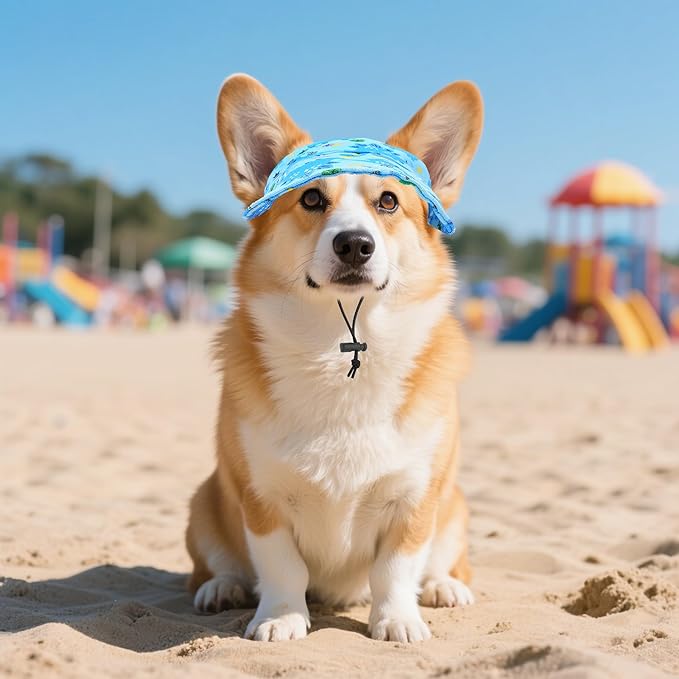 Dinosaurs Sun Hats for Small Medium Dogs Blue Dino Dog Baseball Cap Dog Trucker Hats with Ear Holes M