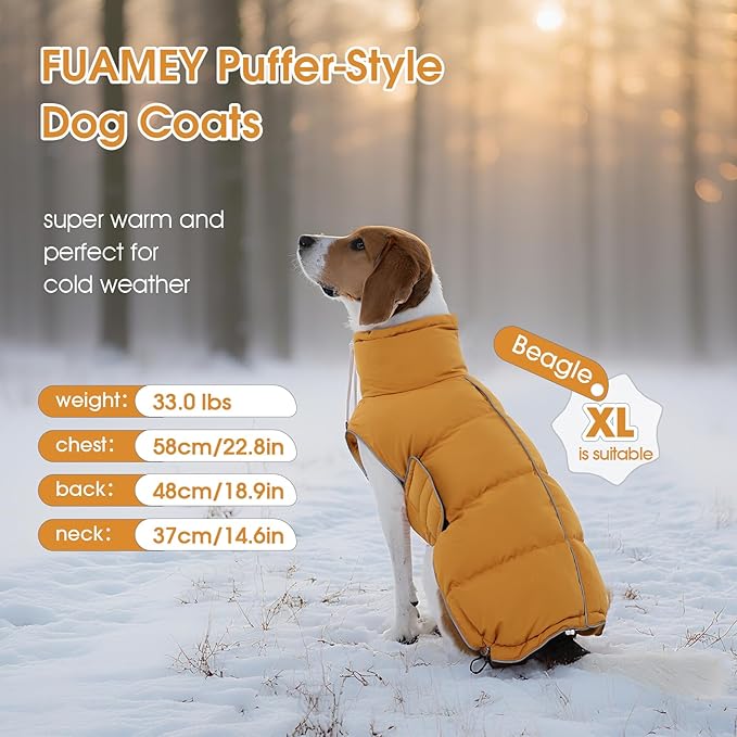 FUAMEY Dog Puffer Jacket for Small Dogs,Dog Cold Weather Coats Winter Dogs Down Jackets Waterproof Pet Snowsuits Warm Puppy Winter Vest Turtleneck Pets Adjustable Jackets Coats Mustard Yellow S