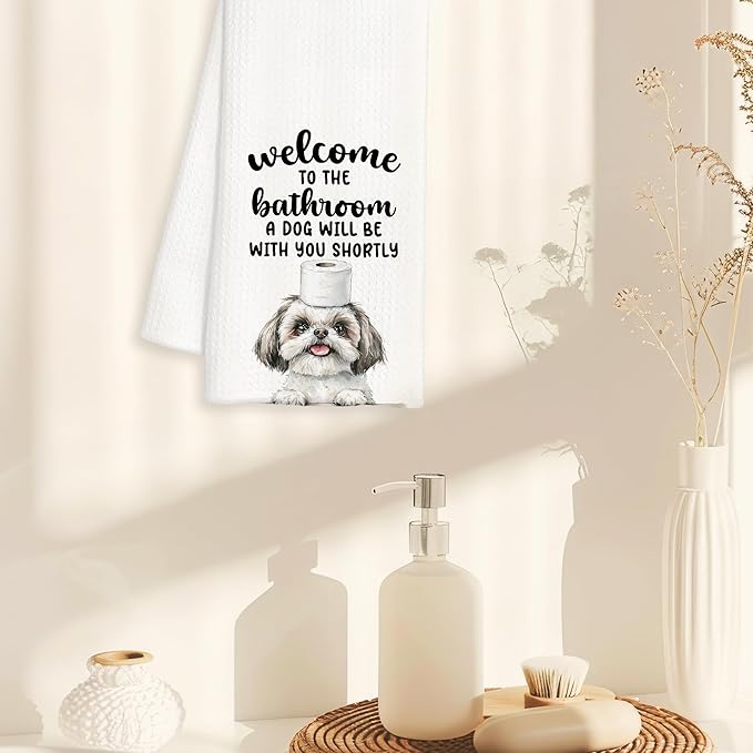 Funny Shih Tzu Hand Towels for Bathroom Decor, Dog Lover Gifts for Women Men, Shih Tzu Gifts Decorative Hand Towels for Bathroom Restroom Room, 16x24 Inch