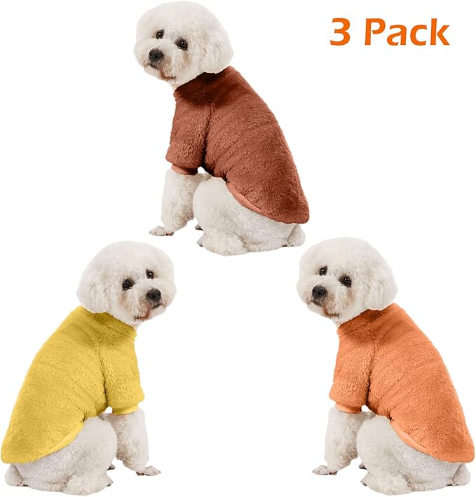 Dog Sweater, 3 Pack Dog Sweaters for Small Dogs, Dog Clothes for Small Dogs Girl Boy, Ultra Soft and Warm Puppy Sweater Dog Coat for Winter Christmas (Orange+Coffee+Yellow, S)