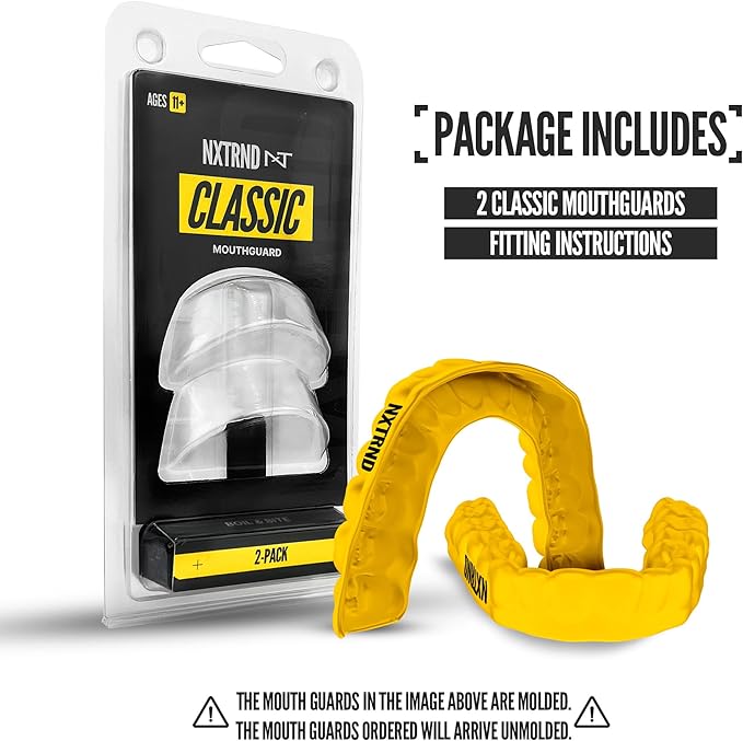 2 Pack Nxtrnd Classic Mouthguard, Custom Fit Sports Mouthpiece for Football, Boxing, MMA, Basketball, Hockey, Lacrosse, Youth & Adult (Yellow)