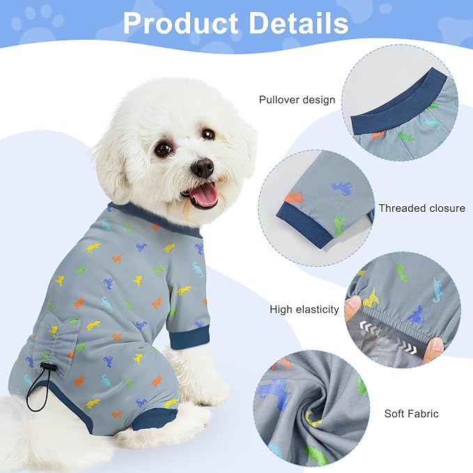 Bienbee Dog Pajamas, 4 Pack Dog Recovery Suit Shedding Suit Cute Soft Puppy Clothes Dogs Pjs Onesies Jammies Adjustable Breathable & Stretchy Clothes for Small Medium Large Dogs Girl Boy Puppy-XS