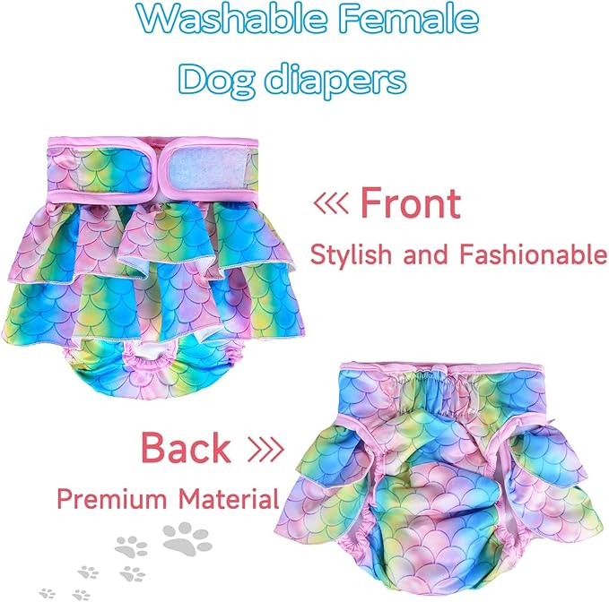 Dogs Physiological Pants,3 Reusable Diapers,Reusable Dog Diapers Female,Washable Diapers（3 Pieces * L Size，Waist Circumference Between 19-25.5 inches）