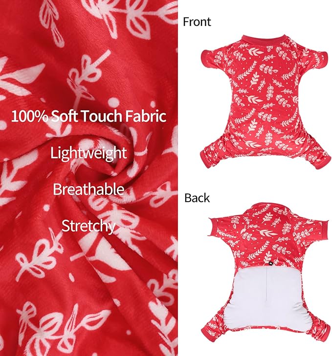 CuteBone Soft & Stretchy Christmas Dog Pajamas - Cozy Pet Jammies Breathable Jumpsuit for Small Dogs - All-Season Comfy Outfit Easy-On Pullover Design - Keeps Pets Warm & Comfortable P18L