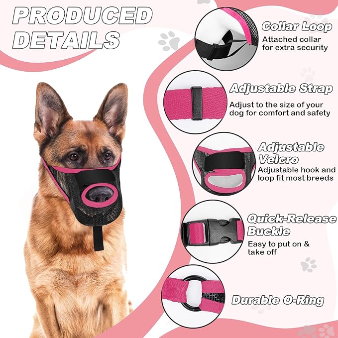 Dog Muzzle, Soft Air Mesh Muzzles for Medium Sized Dogs, Breathable Dog Mussels for Scavenging Biting Licking & Barking, Adjustable Mouth Guard with Front Opening, Allows Panting and Drinking(Pink,M)