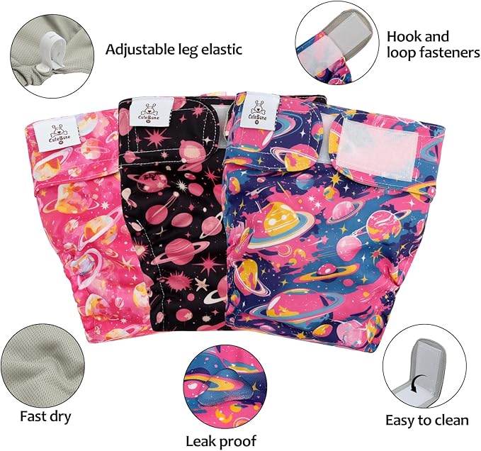 CuteBone Washable Dog Diapers Female No Tail Hole 3 Pack Reusable Doggie Period Training Pants for Docked-Tail Frenchie French Bulldog Boston Terrier Without Tail WWD34M