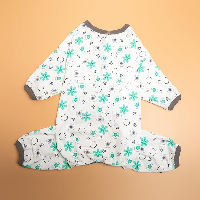 LovinPet Dog Pajamas for Large Dogs Boy,Pet Anxiety Relief PJ's,Uv Protection Pet Tshirt,Dog Comfy Stretchy Fabric,Mint Floral Print, Pullover Pitbull Clothes for All Seasons,Medium