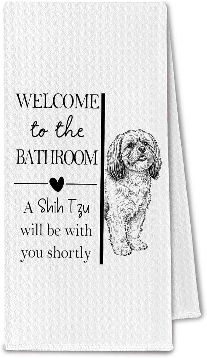 Shih Tzu Gifts Bathroom Hand Towels, Shih Tzu Dog Owner Lovers Gifts for Women, Funny Dog Decorative Hand Towel for Bathroom Kitchen Decor, 16x24 Inch