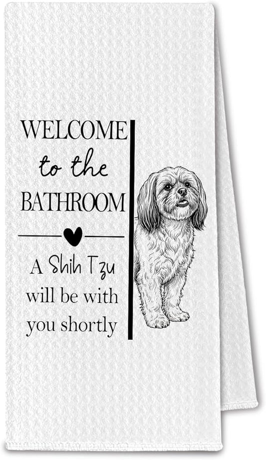 Shih Tzu Gifts Bathroom Hand Towels, Shih Tzu Dog Owner Lovers Gifts for Women, Funny Dog Decorative Hand Towel for Bathroom Kitchen Decor, 16x24 Inch
