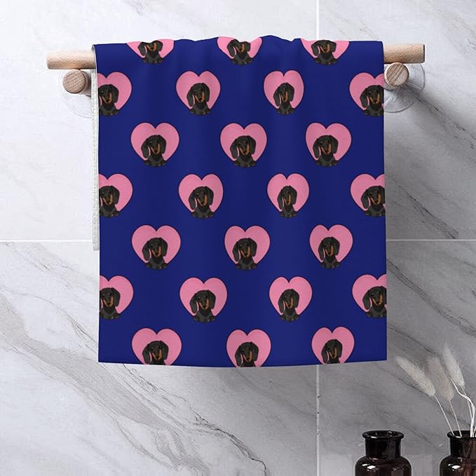 Dachshund Dog Hand Towel Set,Valentine's Day Pink Heart Hand Towels for Bathroom 2 Pack Soft Absorbent Decorative Dish Towel for Kitchen Sports Gym Yoga Home Decor 14 x 28 in